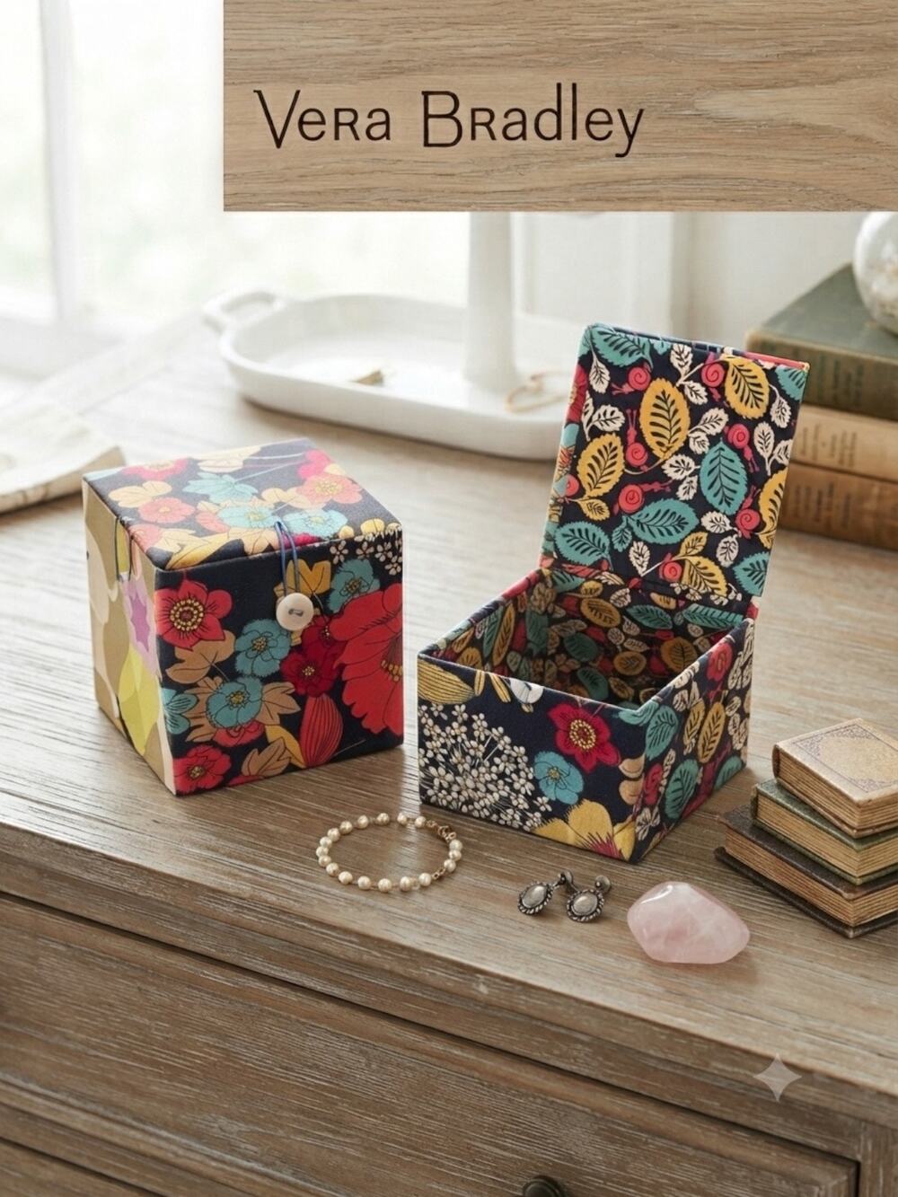 Set of 2 Retired Vera Bradley Cloth Covered Ornament Boxes - Happy Snails